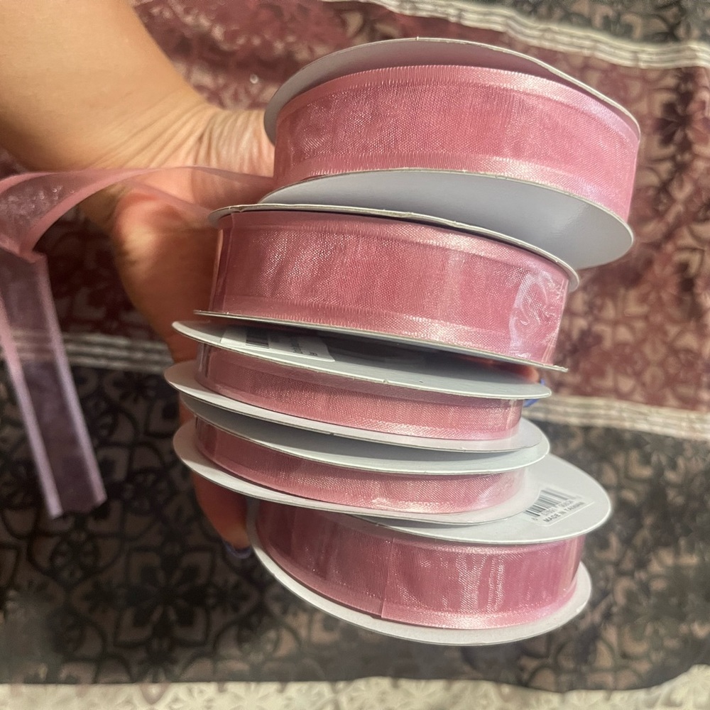 Pink nylon and satin ribbon - 4 brand new 1 opened